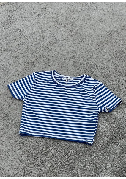Mavi Çizgili Crop Tshirt