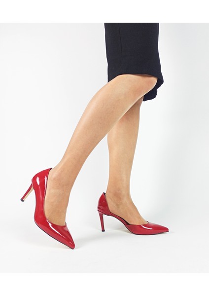 Kırmızı Renk Rugan Karnıyarık Ince Topuk Kadın Stiletto