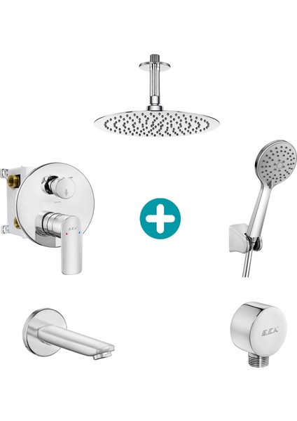 Eca Lia Yuvarlak Ankastre Gömme Banyo Bataryası Duş Seti Tüm Parçalar Dahil