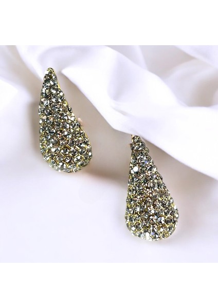 Mini Zirkon Taşlı Çelik Gold Renk Damla Küpe