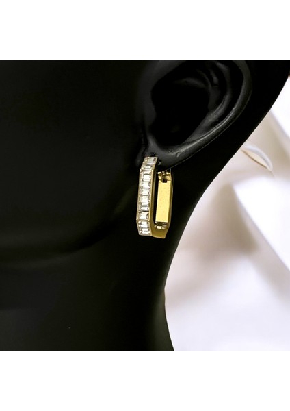 Gold Renk Zirkon Taş Detaylı Çelik Küpe fiyatları