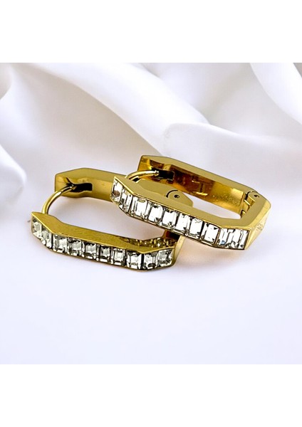 Gold Renk Zirkon Taş Detaylı Çelik Küpe modelleri