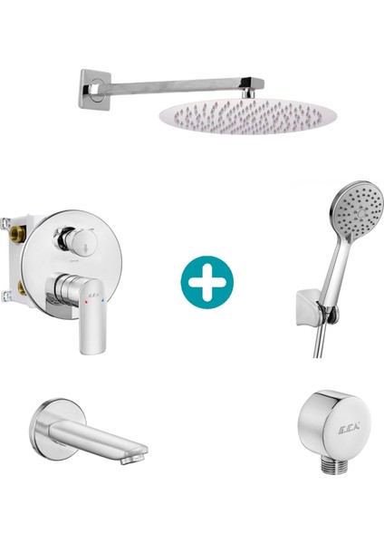Eca Lia Yuvarlak Ankastre Gömme Banyo Bataryası Duş Seti Tüm Parçalar Dahil 30X30