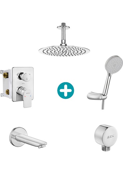 Eca Dalia Yuvarlak Ankastre Gömme Banyo Bataryası Duş Seti Tüm Parçalar Dahil Tavandan 30X30