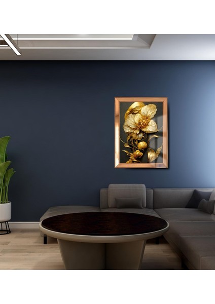 Ayna Çerçeveli Cama Baskılı 3D Çiçek Cam Gold Siyah Detaylı Tablo indirimleri