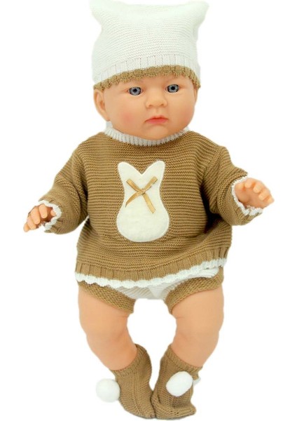 Yeni Doğmuş Kahve Bej Elbiseli Azra Bebek 40 cm