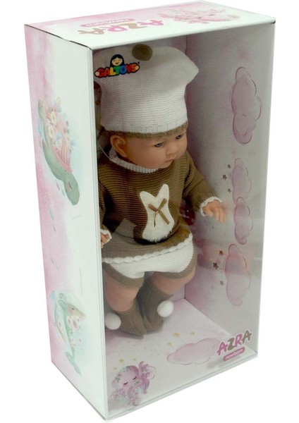 Yeni Doğmuş Kahve Bej Elbiseli Azra Bebek 40 cm