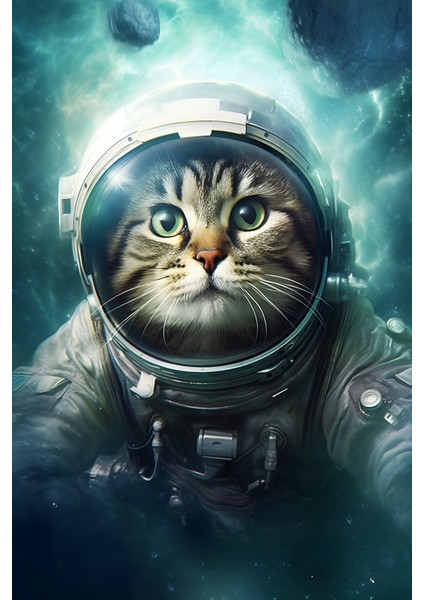 Mdf Uv Baskı Üzeri Astronot Kedi Tablo