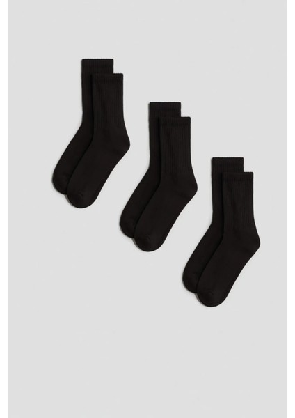 3'lü Havlu Taban (Tabanı Kalın) Dikişsiz Boğazı Lastik Örgülü Triko Tenis Çorabı