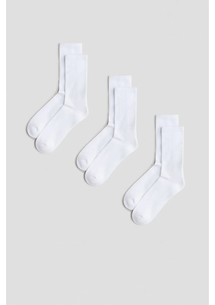 3'lü Havlu Taban (Tabanı Kalın) Dikişsiz Boğazı Lastik Örgülü Triko Tenis Çorabı