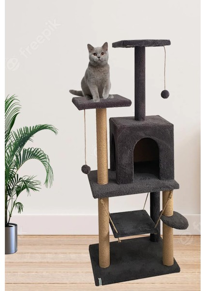 Y01 Salıncaklı Yuvalı Lüx Kedi Tırmalama Oyun Evi