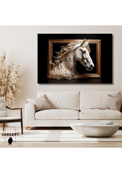 Tekli Yatay Kanvas Duvar Tablosu Çerçeve Içinde At Görseli