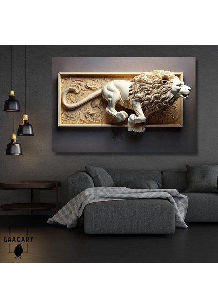 Tekli Yatay Kanvas Duvar Tablosu Sanatsal Koşan Aslan