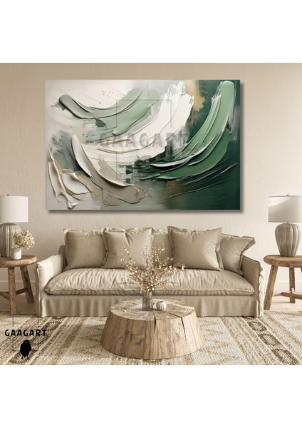 Tekli Yatay Kanvas Duvar Tablosu Yeşil Soyut Fırça Darbeleri