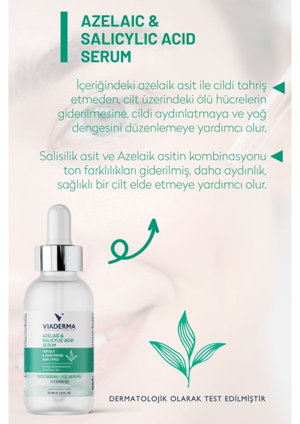 Azelaik ve Salisilik Asit Serum Karşıtı Yağlı Eğilimli Cilt Tipleri Için Yüz Serumu 30 ml modelleri