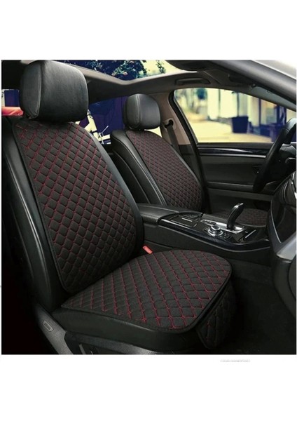 Araba Koltuk Minderi Ön-Arka Takım 3 Parca Terletmez Kumaş Minder Siyah Kumaş-Kırmızı Dikiş