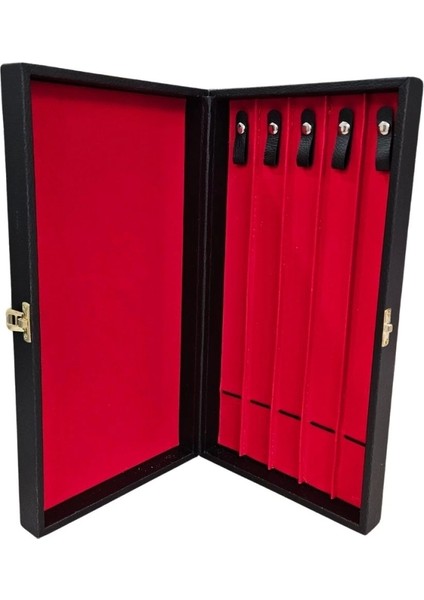 5'li Tesbih Kutusu (Ahşap Kasa) Siyah Deri 18X35 cm