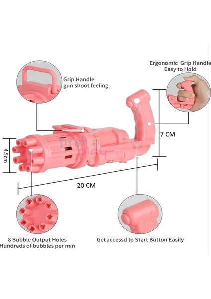 Pembe Çoklu Köpük Atan Köpük Tabancası Bubbles Gun Baloncuk Tabancası Pilli Köpük Makinası Pink Gun modelleri