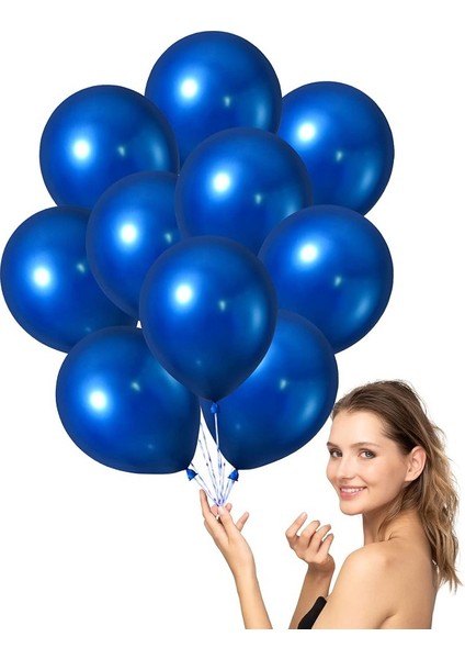 Vıp 100 Pcs Shıny Metallıc Blue Balloon Vıp Kalite Parlak Metalik Mavi Balon Helyum Gazı Uyumludur