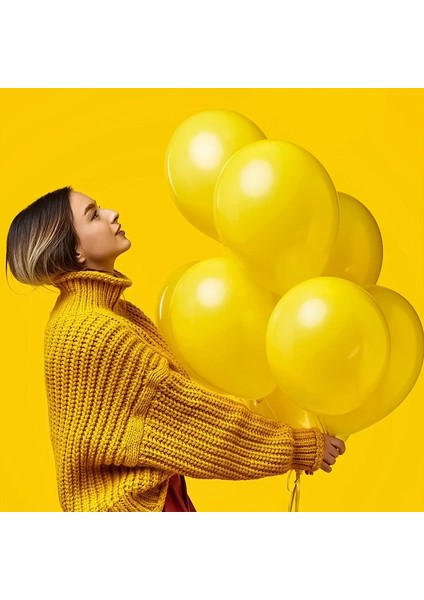 Vıp 100 Pcs Shıny Metallıc Yellow Balloon Vıp Kalite Parlak Metalik Sarı Balon Helyum Gazı Uyumludur