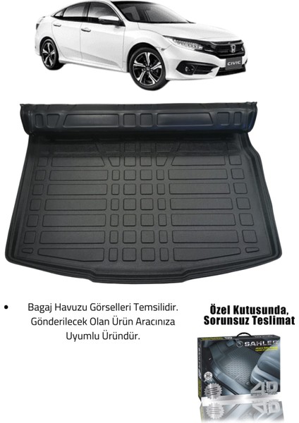 Honda Civic 2016-2021 Uyumlu 4.5d Premium Havuzlu Oto Paspas ve Liner Marka 3D Bagaj Havuzu - Civic Fc5