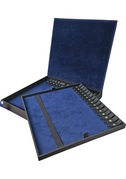 30 Lu Tesbih Kutusu ve Çantası (Çıtçıtlı) Süet 34X38 cm Lacivert