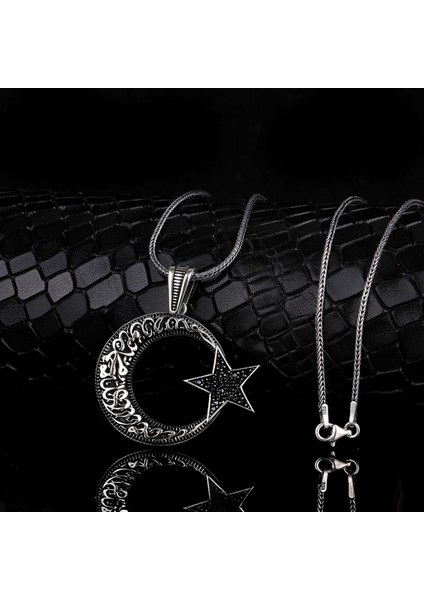 925 Ayar Gümüş Kelime-İ Tevhid Ay Yıldız Model 2 Madalyon Kolye