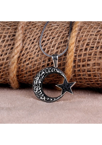 925 Ayar Gümüş Kelime-İ Tevhid Ay Yıldız Model 2 Madalyon Kolye fiyatları
