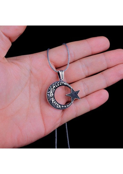 925 Ayar Gümüş Kelime-İ Tevhid Ay Yıldız Model 2 Madalyon Kolye modelleri