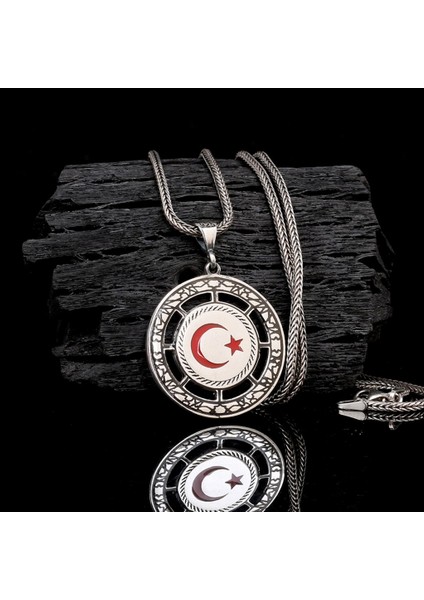 925 Ayar Gümüş Mineli Ayyıldız Model Kolye