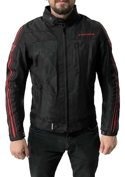 Ceket Compass Racıng Motosiklet Montu Siyah Kırmızı - 4xl