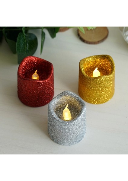 Yılbaşı Mumları 12 Adet Simli LED Işıklı Mum Kırmızı Gold Gümüş LED Mum Işıklı Mum Gün Işığı Işıklı modelleri