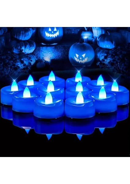 Blue LED Light Candles 24 Adet Mavi LED Işıklı Mum Mavi LED Mum Mavi Işıklı Mum Romantik Dekor Mum