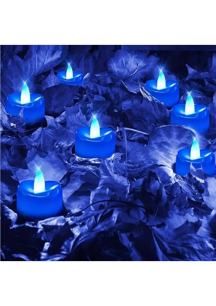 Blue LED Light Candles 24 Adet Mavi LED Işıklı Mum Mavi LED Mum Mavi Işıklı Mum Romantik Dekor Mum