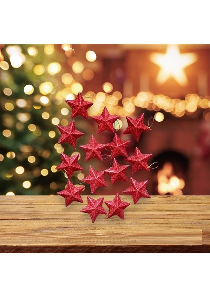 Vıp 13 Adet Simli Kırmızı Yıldız Süs Kırmızı Yıldız Noel Ağacı Süsleri Yılbaşı Ağacı Süsleri 7 cm