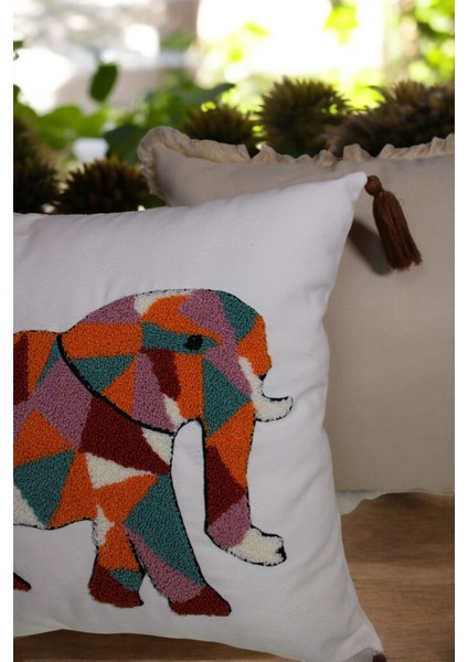 Fil Desen Punch Baskı Kırlent Kılıfı