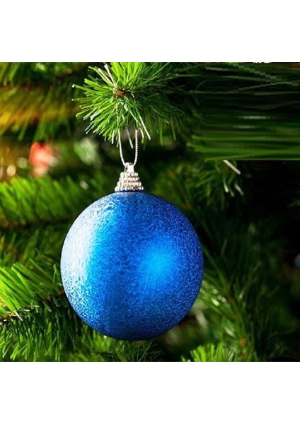 Vıp Deluxe 12 Adet 5 cm Simli Mavi Top Süsler Yılbaşı Ağacı Süsleri Noel Ağacı Süsleri Mavi Top Süs