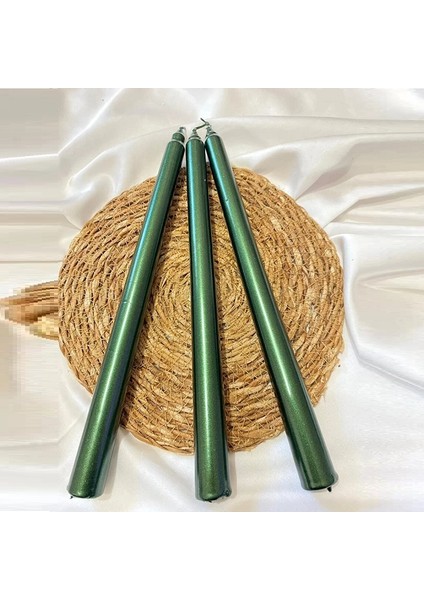 10 Pcs Chrıstmas Candle Metallıc Brıght Green Candlestıck 10 Adet Yeşil Şamdan Mumu Yılbaşı Mumları
