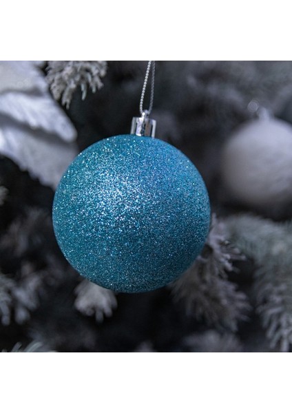 Vıp Eluxe 12 Adet 5 cm Simli Açık Mavi Top Süsler Yılbaşı Ağacı Süsleri Noel Ağacı Süsleri
