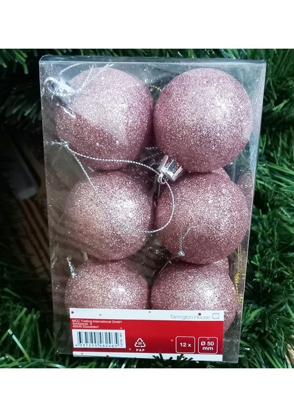 Vıp Deluxe 12 Adet 5 cm Simli Pembe Top Süsler Yılbaşı Ağacı Süsleri Noel Ağacı Süsleri Pembe Topsüs