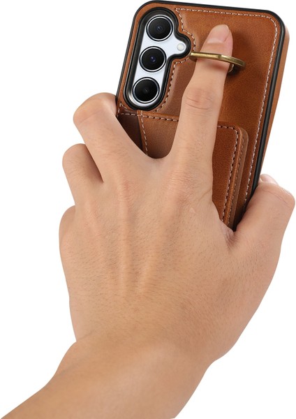 Samsung Galaxy A55 5g Pu Deri Arka Kılıf Kart Tutucu Kickstand Telefon Kılıfı Bilek Kayışı-Kahverengi (Yurt Dışından)