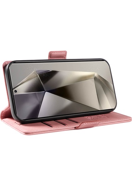Yıkatu YK-005 Samsung Galaxy S25 Ultra Kılıf Pu Deri Cüzdan Telefon Kapak Cilt Dokunmatik Duygu-Pembe (Yurt Dışından)
