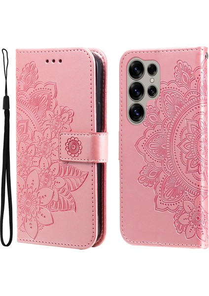 Samsung Galaxy S25 Ultra Kılıf Pu Deri Cüzdan Çiçek Telefon Kapak Standı Görünüm-Pembe (Yurt Dışından)
