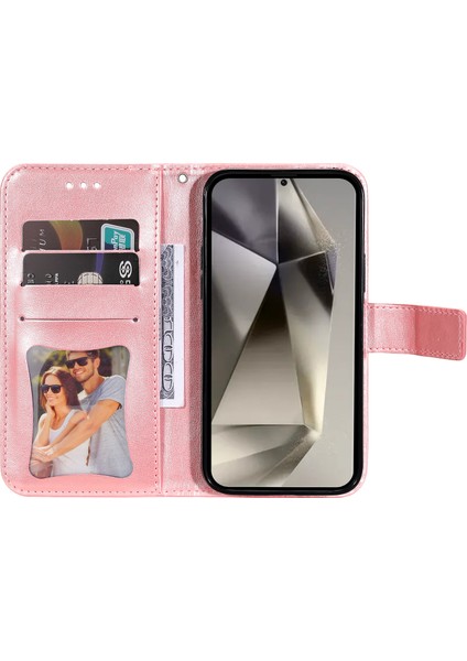 Samsung Galaxy S25 Ultra Kılıf Pu Deri Cüzdan Çiçek Telefon Kapak Standı Görünüm-Pembe (Yurt Dışından)