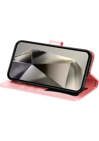 Samsung Galaxy S25 Ultra Kılıf Pu Deri Cüzdan Çiçek Telefon Kapak Standı Görünüm-Pembe (Yurt Dışından)