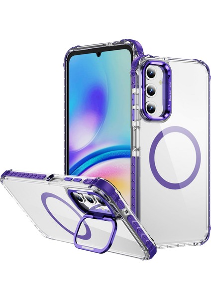 Samsung Galaxy S24 Fe Için Magsafe-Mor ile Uyumlu Lens Kickstand Kapaklı Şeffaf Telefon Kılıfı (Yurt Dışından)