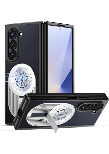 Samsung Galaxy Z Fold6 5g Manyetik Kılıf Isı Dağılımı Aromaterapi Kickstand Silikon + Pc Telefon Kapağı-Gümüş (Yurt Dışından)