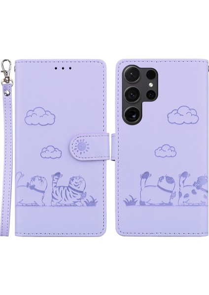 Samsung Galaxy S25 Ultra Kılıf Rfıd Engelleme Yavru Desenli Tpu+Pu Deri Telefon Kapağı-Mor (Yurt Dışından)