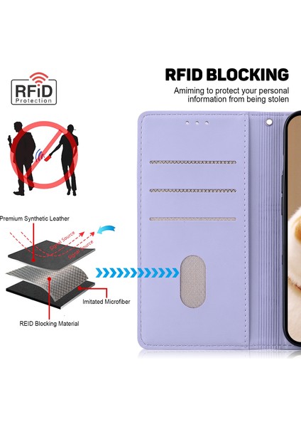Samsung Galaxy S25 Ultra Kılıf Rfıd Engelleme Yavru Desenli Tpu+Pu Deri Telefon Kapağı-Mor (Yurt Dışından)