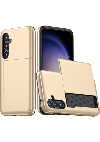 Samsung Galaxy S25 Kılıf Kart Tutuculu Tpu+Pc Telefon Arka Kapak-Altın (Yurt Dışından)